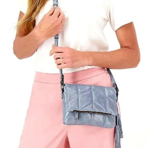 Patricia Nash Leather Oil Waxed Corfu Crossbody Shoulder Bag Quilted Blue Gray - Picture 2 of 13